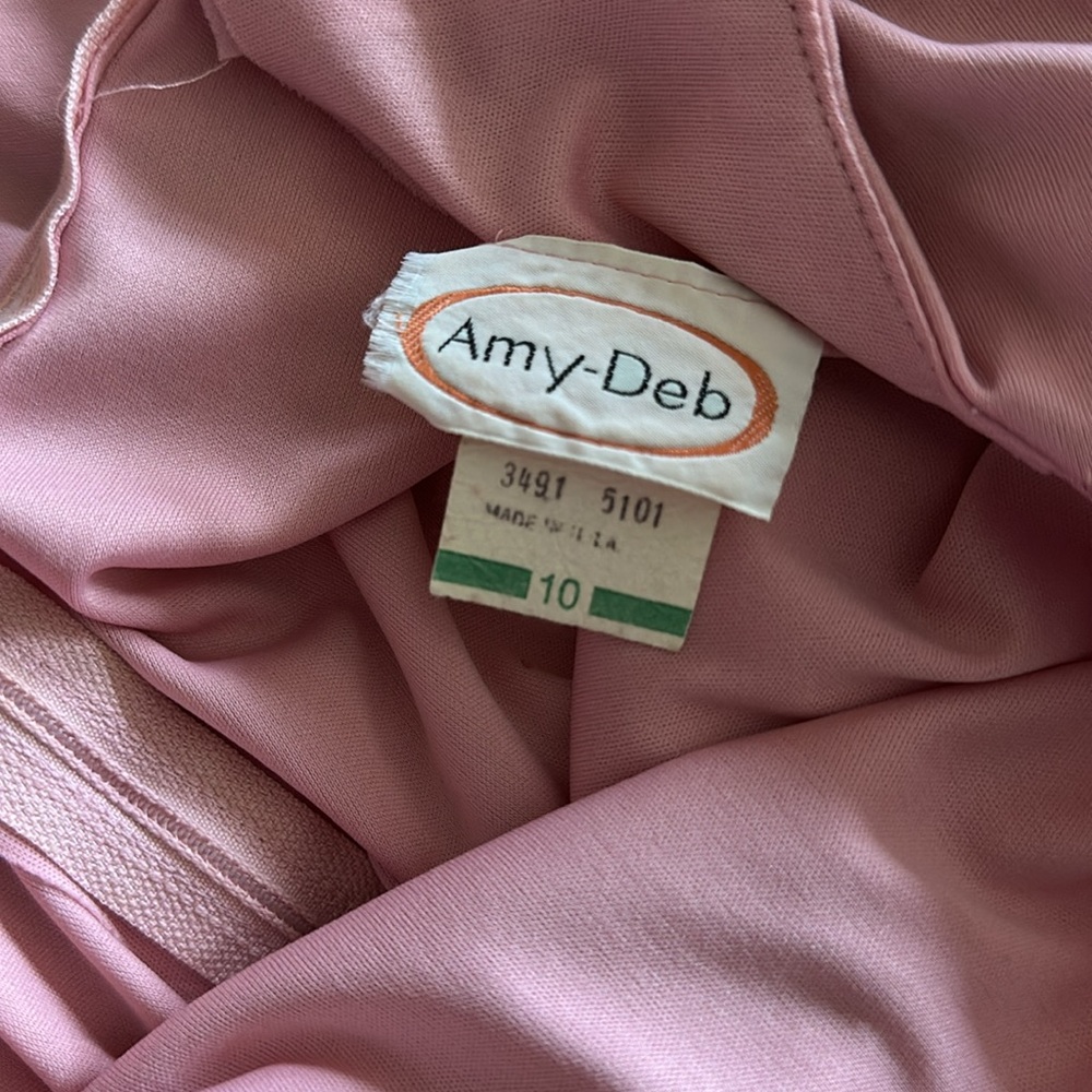 Vintage Amy Deb Elegant  Chiffon Easter Dress midi length size medium pink sheer - Picture 7 of 7